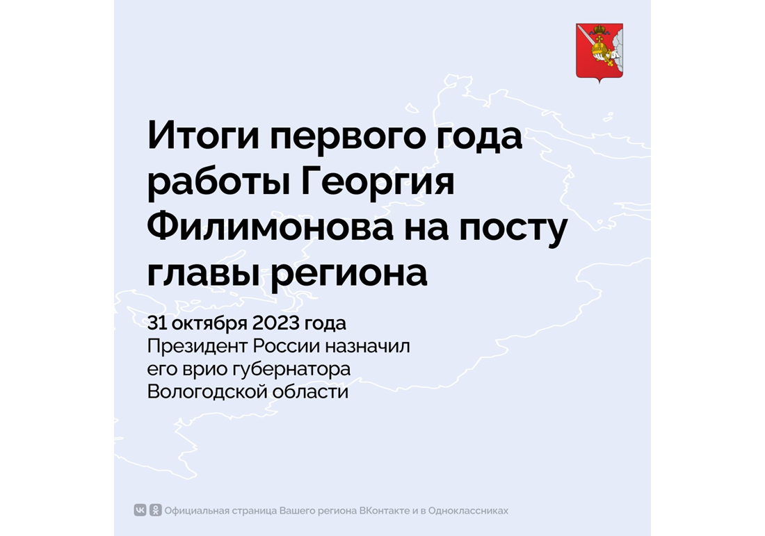 Итоги первого года работы Георгия Юрьевича Филимонова на посту Губернатора Вологодской области.