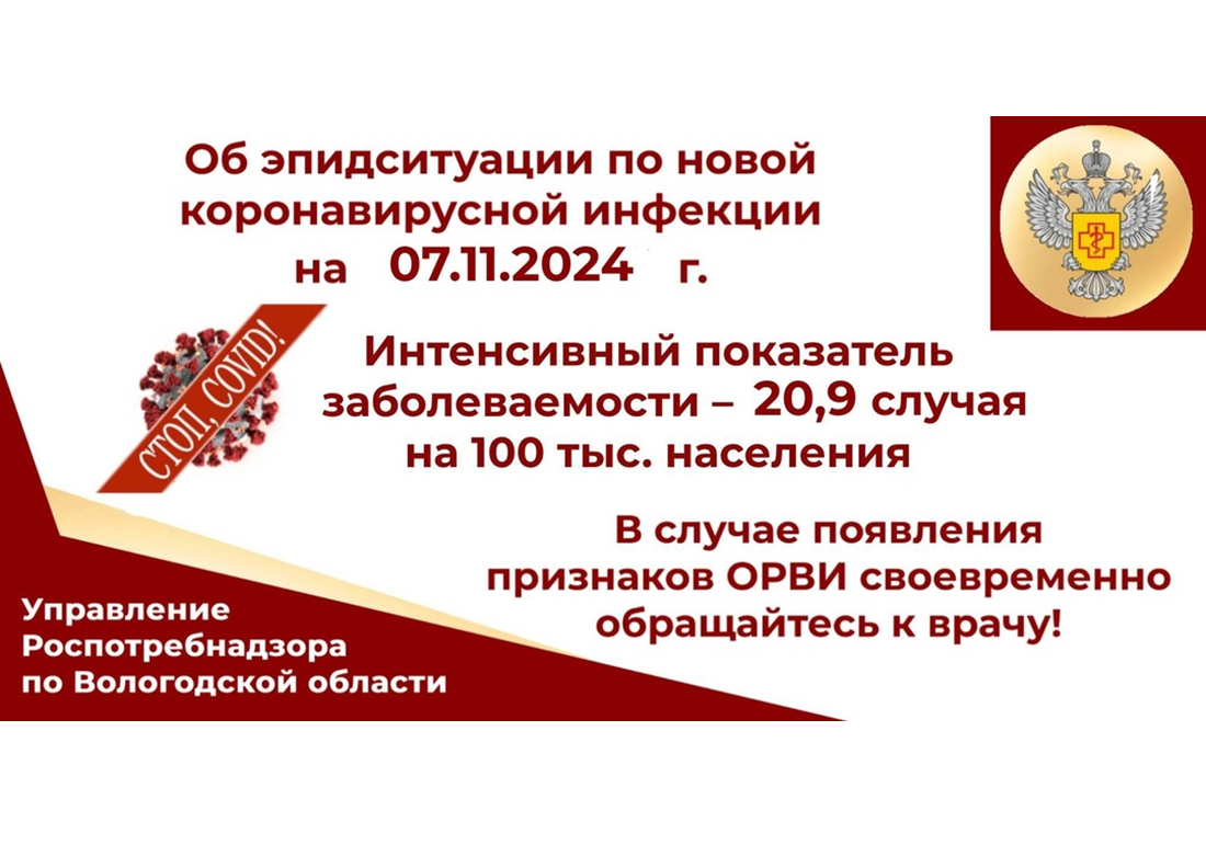 О ситуации по новой коронавирусной инфекции на территории Вологодской области на 07.11.2024г.