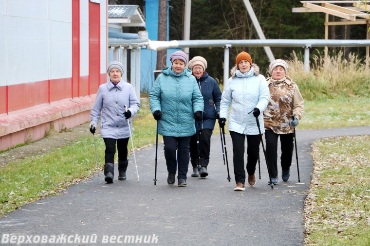 30 комплектов палок для скандинавской ходьбы были переданы ветеранской организацией верховажским пенсионерам..